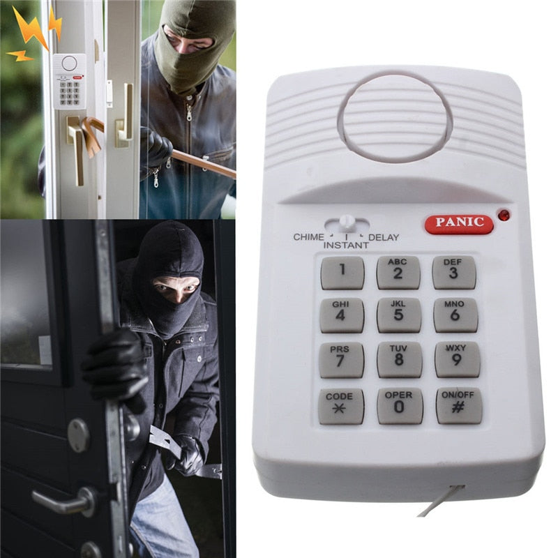 Security alarm for windows and doors with a keypad code lock, designed to enhance home security and prevent unauthorized access.