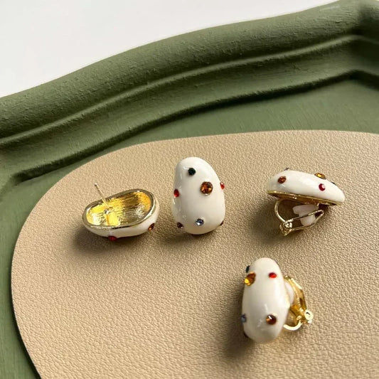 Cute colorful zircon earrings for women featuring white oil-dripping irregular stud design, perfect for party jewelry and gifts.