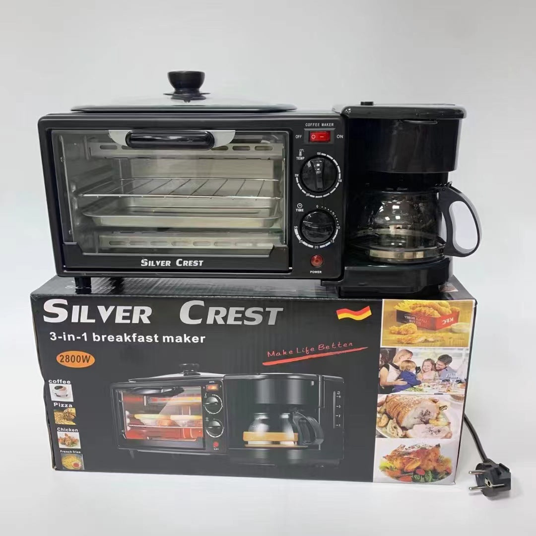 Compact 3-in-1 breakfast maker by BackupMyFilesNow.com with toaster, coffee maker, and egg cooker for home use.