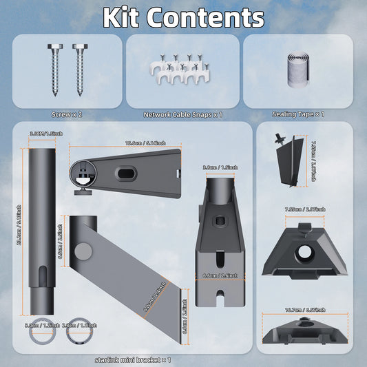 Rustproof Starlink Mini wall mount kit with 360-degree adjustable bracket, designed for secure outdoor satellite dish installation.