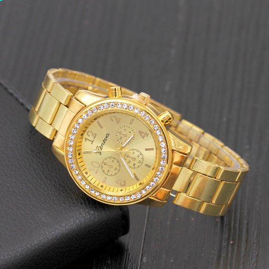 Gold Geneva Classic stainless steel women's quartz watch with a sleek design and analog dial.
