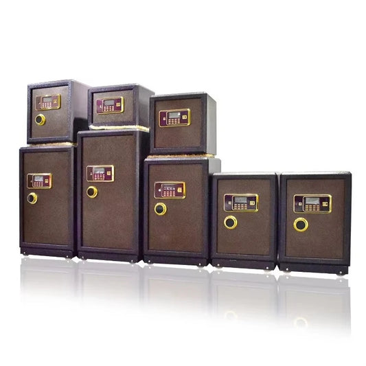 Steel digital security smart locker with fingerprint electronic lock, fireproof metal safe for home or office document storage.