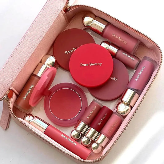 Rare Beauty liquid blush cream with dewy finish, blendable and portable cheek and lip tint for a natural, gentle makeup look.