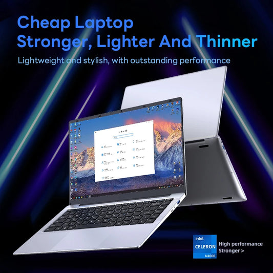 BYONE 14-inch low-price laptop with Intel Celeron N4000, 8GB RAM, 256GB or 512GB SSD, HD screen, portable ultraslim design