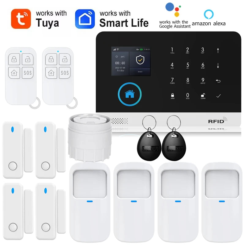 Smart Home Solar Powered Siren from Tuya with WiFi, GSM, PIR motion sensor, and Alexa compatibility for wireless security.