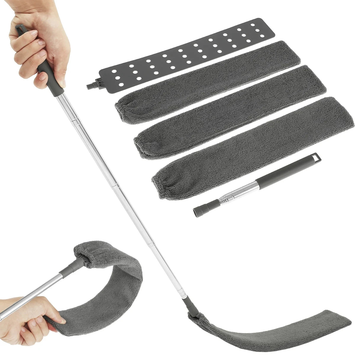 Light green Gap Dust Cleaner by BACKUPMYFILESNOW.COM®, retractable microfiber duster for sofa, bed, and furniture bottom cleaning.
