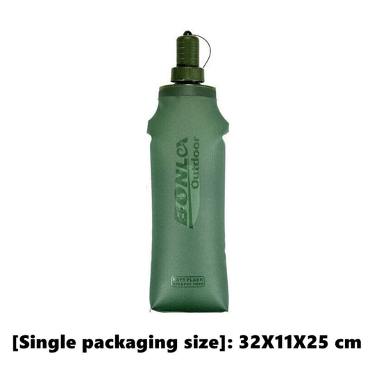 Light yellow foldable drinking water bottle bag for outdoor use by BACKUPMYFILESNOW.COM®, compact and portable for outdoor activities.