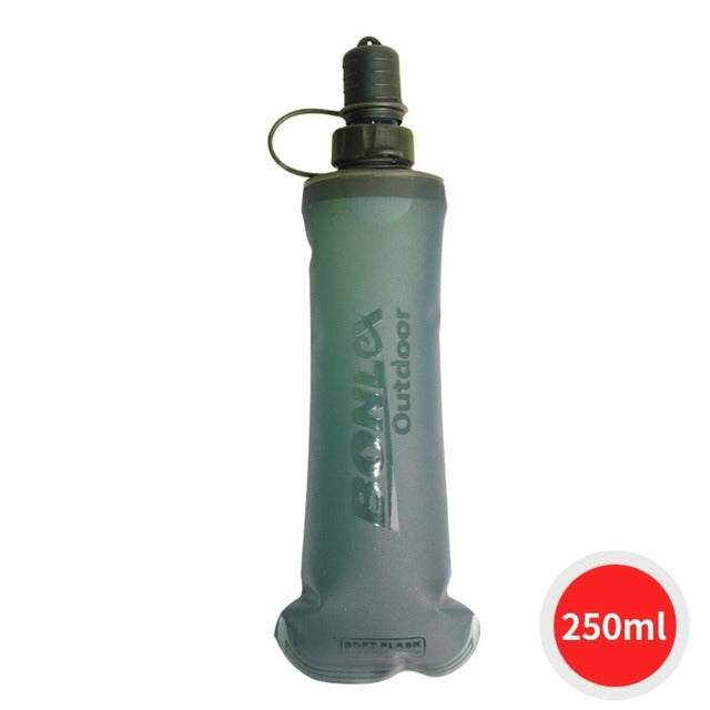 Light yellow foldable drinking water bottle bag for outdoor use by BACKUPMYFILESNOW.COM® with adjustable strap and compact design.