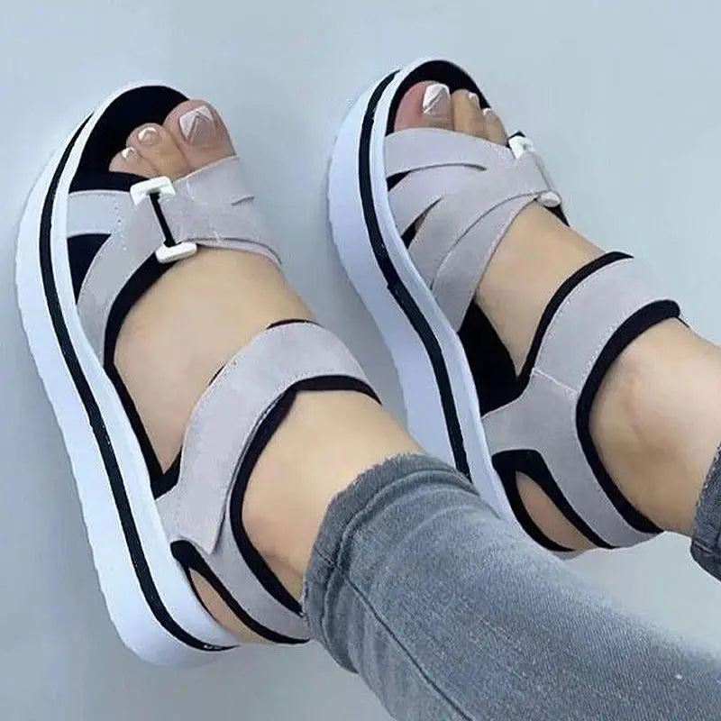 Light blue BACKUPMYFILESNOW.COM® summer wedge sandals for women, outdoor walking and beach footwear with open toe design.