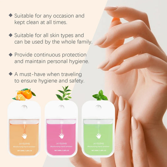 Jaysuing Citrus Hand Sanitizer Spray by BackupMyFilesNow.com, portable bottle with mint flavor, gentle cleaning, lasting fragrance