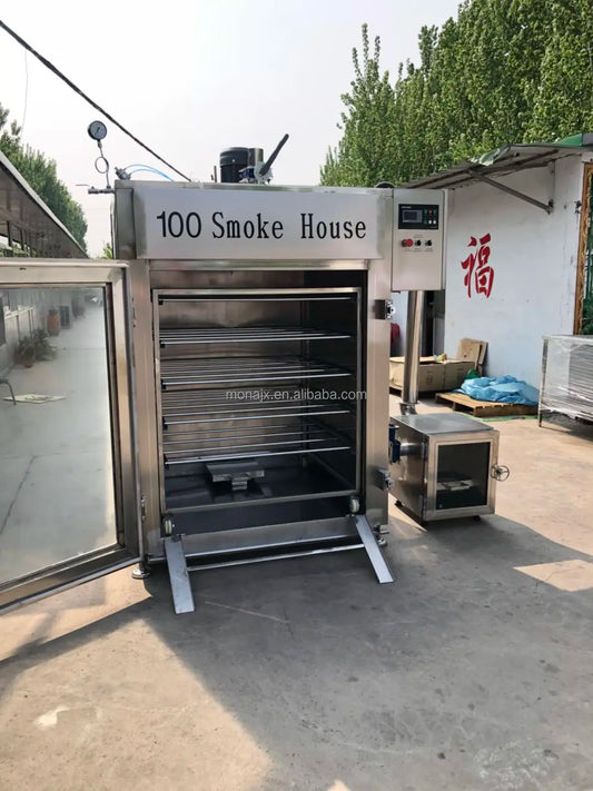 Stainless steel Smokehouse Oven and Chicken Smoking Machine with steam generator for sausage and meat drying processes.