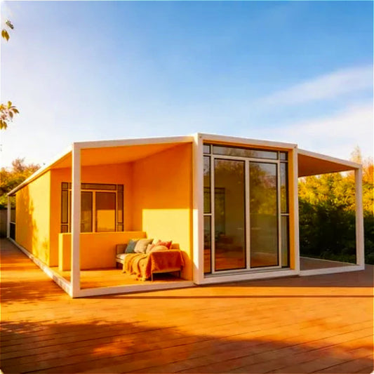 BackupMyFilesNow® modular tiny house with 3 rooms, high comfort, foldable, detachable container design, customizable mobile prefab home.