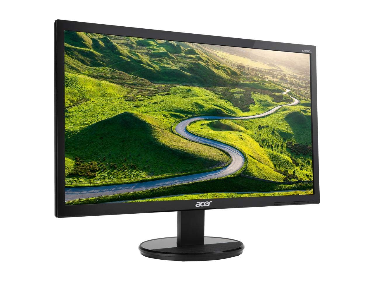 Acer K242HQL 23.6-inch Full HD VA monitor showing screen display with HDMI, DVI, and VGA ports for work or home use.