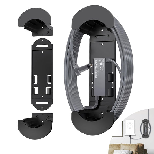 Aojo Starlink Ethernet cable caddy and adapter holder with cable management spool for 6ft to 150ft Starlink cables.