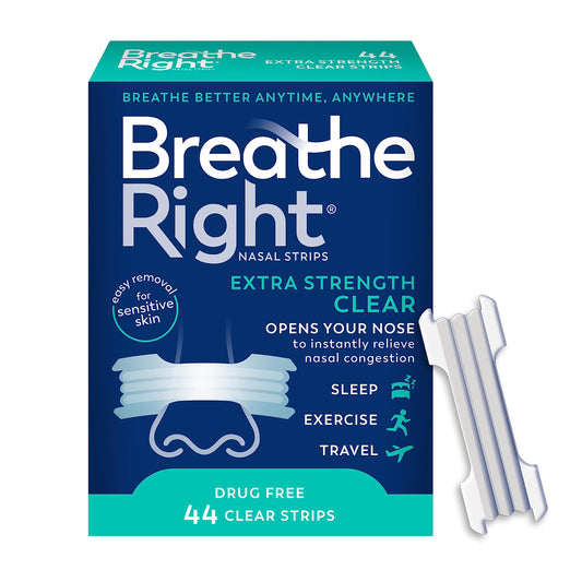 BackupMyFilesNow® Breathe Right Nasal Strips, extra strength, clear, for sensitive skin, 44 count, helps relieve snoring and nasal congestion.