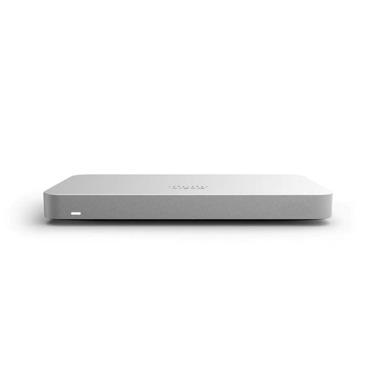 Cisco MX64 hardware router from Meraki, cloud-managed security device with multiple ports and sleek design.