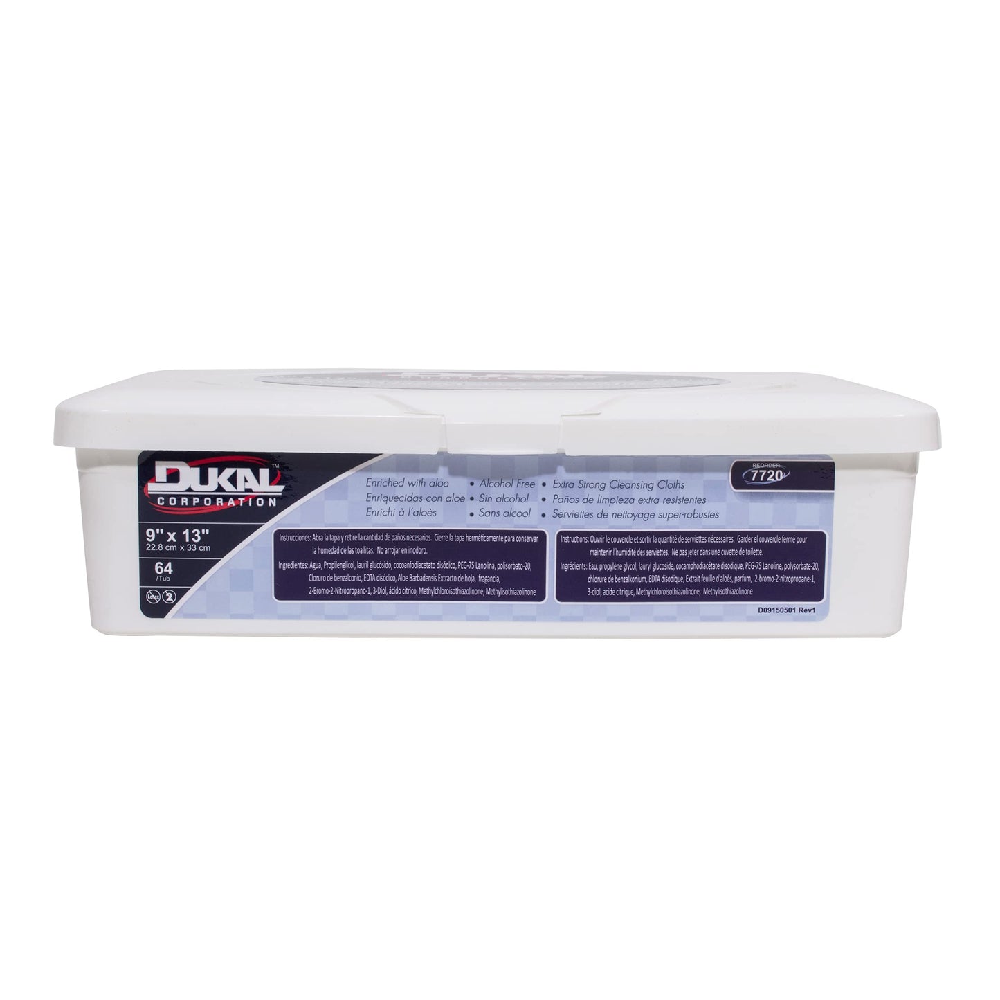 Dukal 7720 Adult Premium Wet Wipes in a 9x13-inch pack, shown with 64 wipes, designed for personal hygiene and skin care.