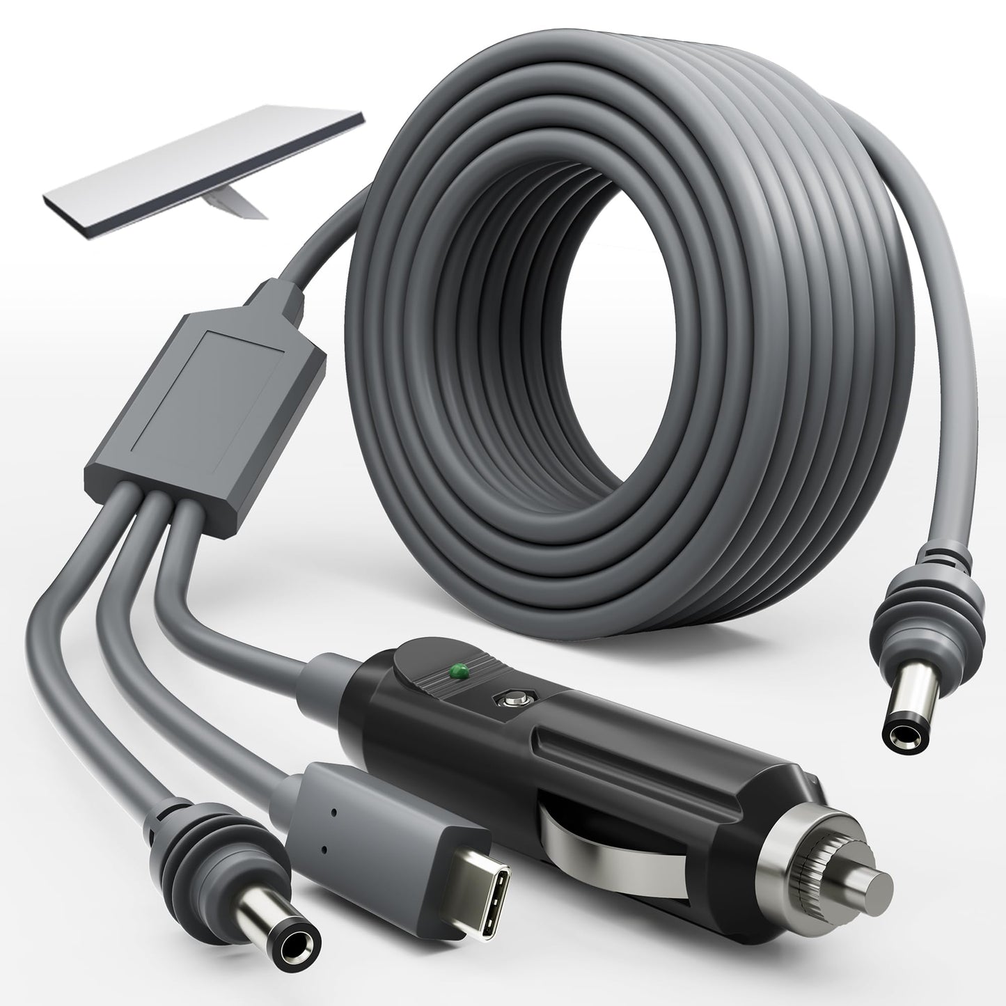EAZUSE Starlink Mini 3-in-1 DC power cable with USB-C, cigarette lighter plug, and DC male connector for Starlink Mini accessories