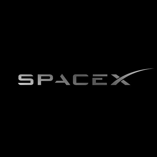 Silver SpaceX decals set of two, 5 inches each, for spaceship, rocket, satellite, Tesla car, laptop, phone, window, or wall.