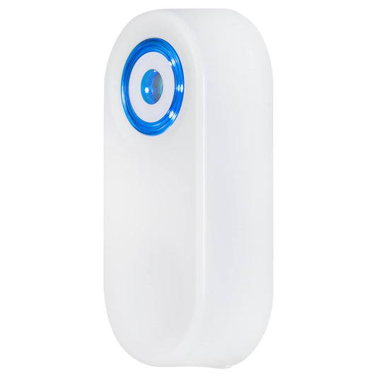 Power Gear Decoy Security Camera with flashing blue LED light, battery operated, white fake surveillance for indoor or outdoor home security.
