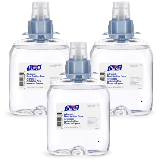 Purell Advanced Hand Sanitizer Foam refill pack of 3 in 1200 mL bottles for PURELL FMX-12 push-style dispensers.