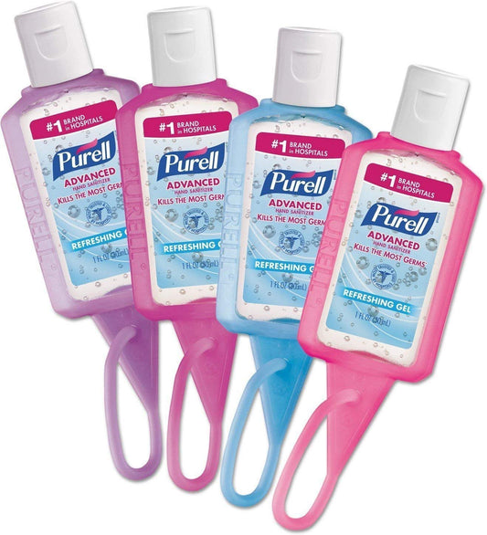 Four 1 fl oz bottles of Purell Advanced Hand Sanitizer Jelly wraps, portable and disinfectant hand sanitizer from BACKUPMYFILESNOW.COM®.