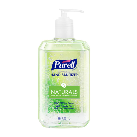 Purell Advanced Hand Sanitizer Naturals with Citrus Scent in 1-liter pump bottle, featuring plant-based alcohol for sanitizing.