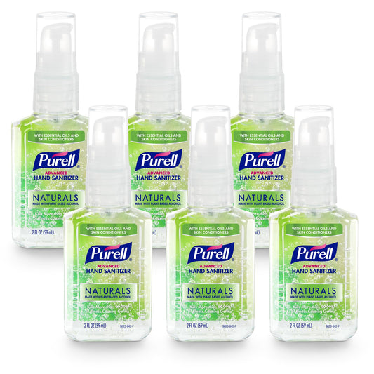 Purell Advanced Hand Sanitizer Naturals with Citrus Scent, 2 fl oz travel size pump bottles, pack of 6.