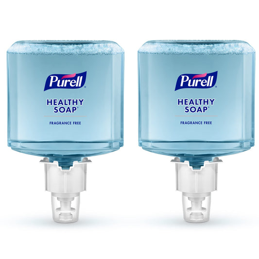 Two 1200 mL refill bottles of PURELL HEALTHY SOAP gentle fragrance-free foam soap for PURELL ES6 automatic dispensers.