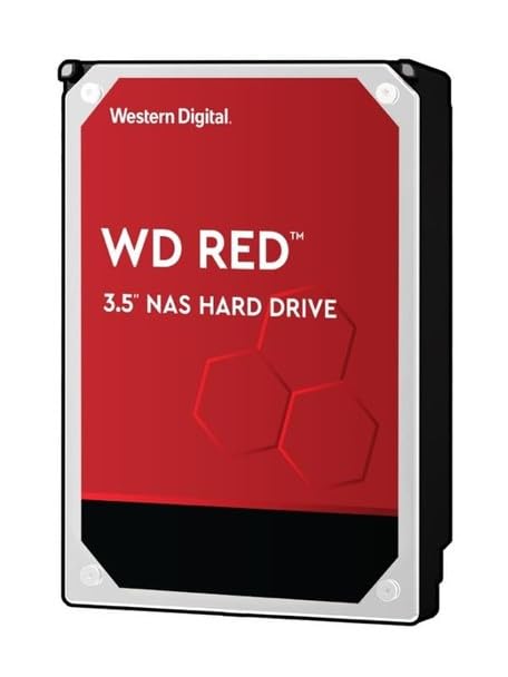 Western Digital 2TB WD NAS internal hard drive, 3.5-inch SATA HDD with 5400 RPM, 256MB cache, red label, renewed condition.