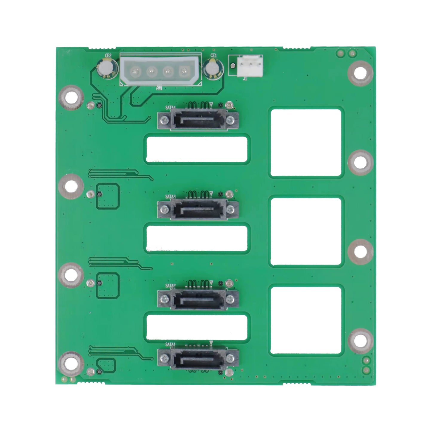 Black NAS-04 4-bay Mini-ITX home storage server chassis with hot-swap HDD/SSD bays, 1U flex PSU, and 120mm fan.