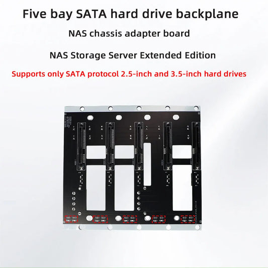 ADT-Link Big 4D corner power supply NAS backplane with five SATA bays and 6Gbps support for storage server or NAS chassis.