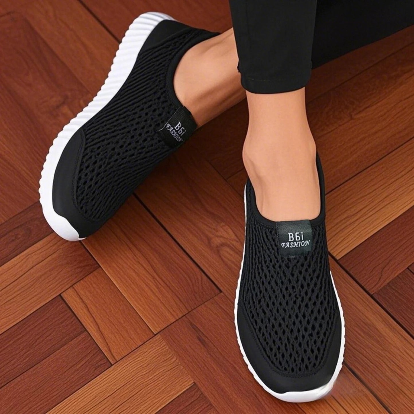 Navy blue women's slip-on mesh walking shoes by BackupMyFilesNow, lightweight and fashionable for easy, comfortable everyday wear.