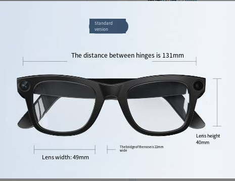 AI Camera Smart Glasses featuring sleek design with integrated camera lenses and smart technology for hands-free recording.