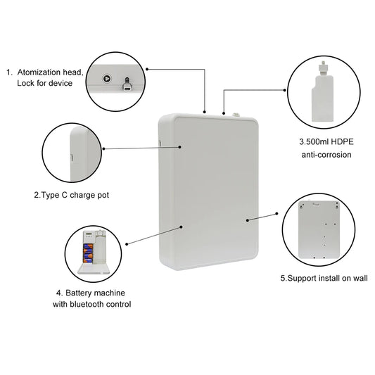 White 500ML scenting freshener and aromatherapy device with smart humidifier features, USB fragrance oil machine for commercial air purification.