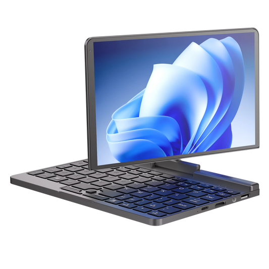 12th Gen Mini Laptop with Intel N150 quad-core, 8-inch touchscreen, Type-C charging, compact design for office and entertainment use.