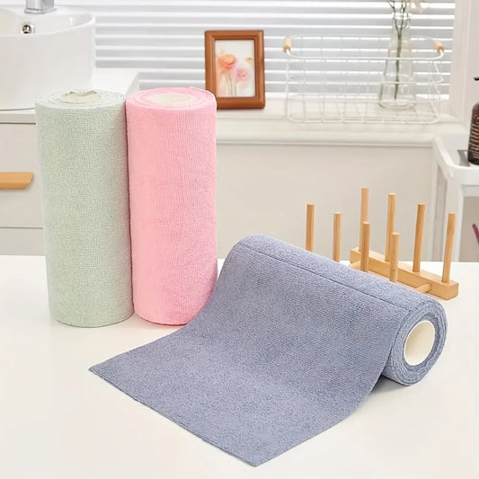 Pink reusable microfiber cleaning cloths in a roll, multi-sided kitchen towels for household cleaning from BackupMyFilesNow.com.