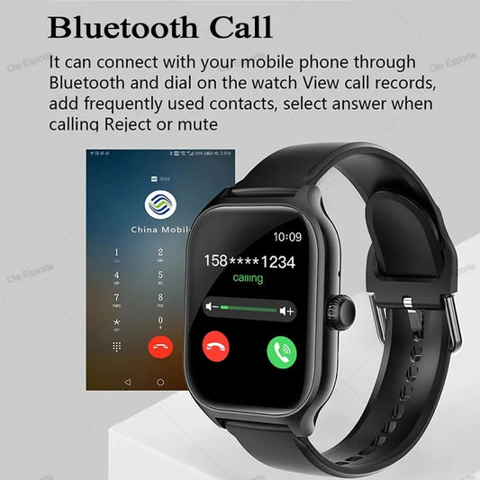 Smartwatch for Android and iOS with 1.83-inch HD display, Bluetooth calls, message alerts, music, and sports mode for men and women.