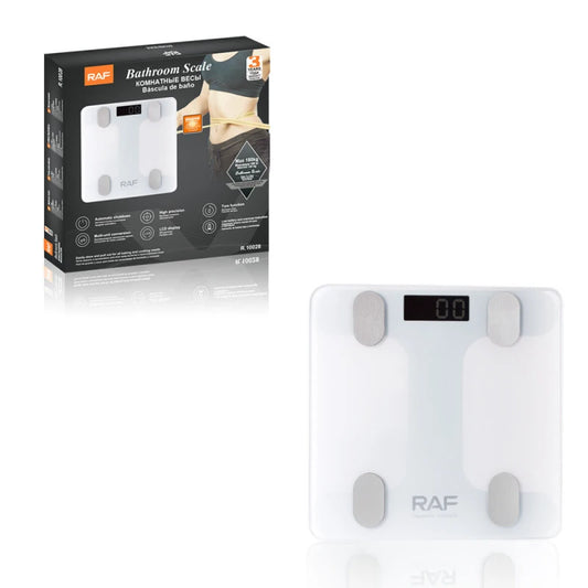Digital electronic scale for home use by RASmart, featuring a sleek design and digital display for accurate weight measurements.