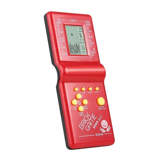 Colorful classic handheld game machine by BackupMyFilesNow.com featuring brick games, kids' gaming, and music playback.