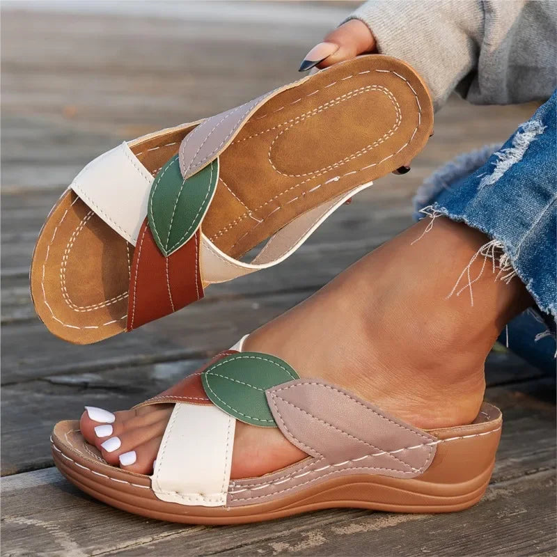 Red women's summer wedge sandals with non-slip soles, slip-on style, ideal for party and casual wear.