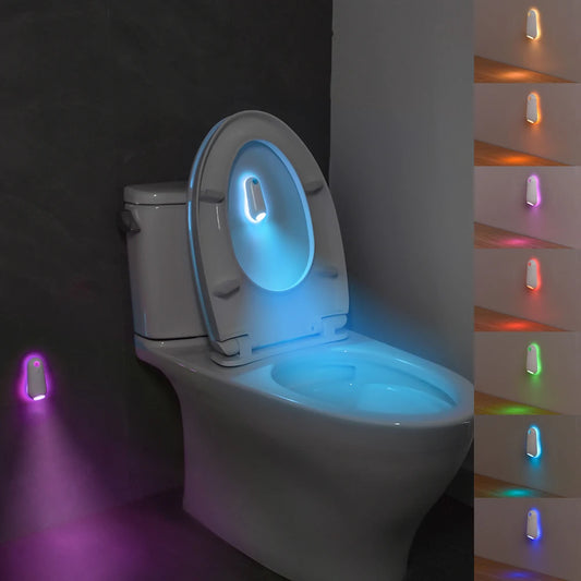 Smart toilet night light with 7-color RGB LED, motion sensor, ideal for washrooms and commodes, by BackupMyFilesNow.com