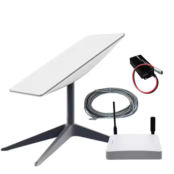 SpaceX Starlink V4 Gen 3 satellite internet kit includes dish, router, and accessories for high-speed Wi-Fi 6 connectivity.