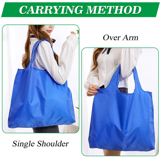 Set of four reusable, foldable grocery bags from BackupMyFilesNow.com, machine washable and eco-friendly shopping tote bags.