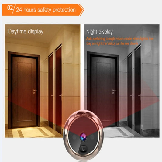 Silver digital door viewer with 2.8-inch screen, night vision, and doorbell camera for home security monitoring.