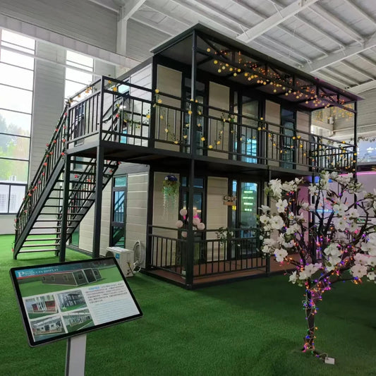 Modern 20ft and 40ft expandable container houses by BACKUPMYFILESNOW.COM® in a forest setting with garden rooms and tiny home design.