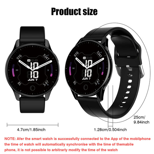 Black BackupMyFilesNow.com smart watch with wireless call dial, multi-sport mode, app reminders, compatible with iPhone and Android.