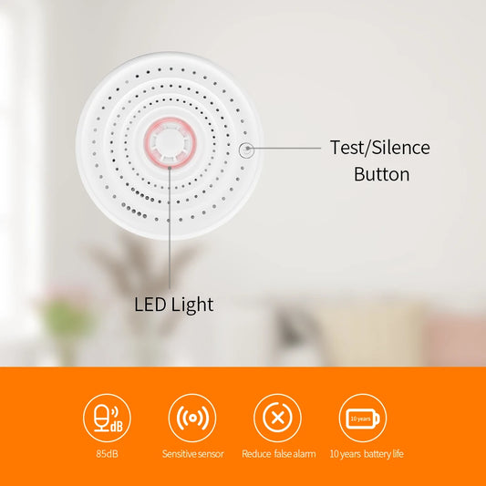 Wireless heat detector by BackupMyFilesNow.com with high-decibel alarm, fireproof sensor, and 10-year battery life for smart home safety.