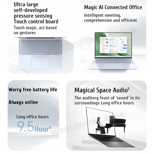 Honor MagicBook Art 14 2024 ultrabook with 14.6-inch 3.1K OLED touchscreen, Intel Ultra 5 processor, 16GB RAM, and 1TB storage.