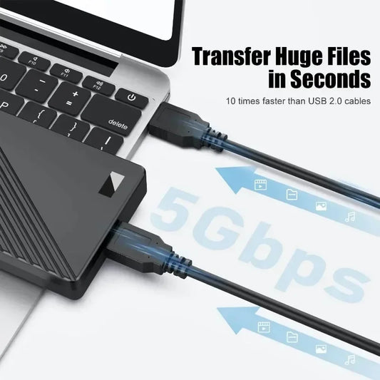 Black USB 3.0 A male extension cable for hard drives, DVDs, laptops, and coolers, supporting high-speed data transfer.